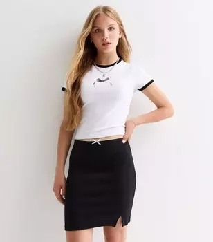 Белая хлопковая футболка с принтом банта для девочек New Look, белый