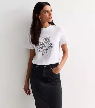 Белая хлопковая футболка с принтом роз из фольги New Look, белый