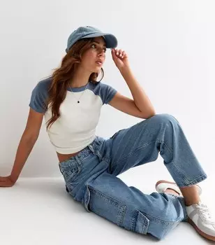 Белая хлопковая футболка со сборками и рукавами реглан для девочек New Look, белый