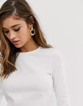 Белая хлопковая футболка узкого кроя с длинными рукавами ASOS DESIGN - БЕЛАЯ
