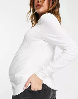 Белая хлопковая футболка узкого кроя с длинными рукавами ASOS DESIGN Maternity - БЕЛАЯ