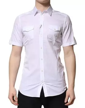 Белая хлопковая рубашка GOLD с короткими рукавами Dolce & Gabbana, White
