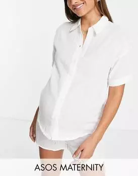 Белая хлопковая рубашка и короткая пижама ASOS DESIGN Maternity Maternity