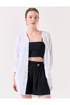 Белая хлопковая рубашка прямого кроя с V-образным вырезом и длинными рукавами Jimmy Key, белый