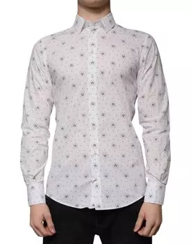 Белая хлопковая рубашка с принтом Slim Fit для мужчин Dolce & Gabbana