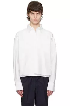 Белая хлопковая укороченная рубашка свободного покроя AMI Paris