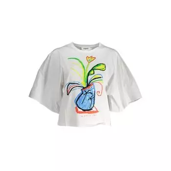 Белая хлопковая женская футболка Desigual