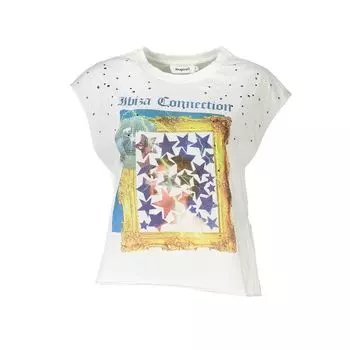 Белая хлопковая женская футболка Desigual