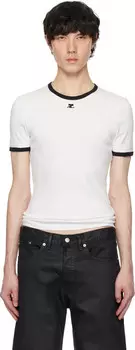 Белая и черная фирменная контрастная футболка Courreges, Heritage white/Black