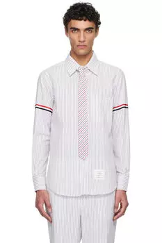 Белая и серая рубашка с нарукавной повязкой из хлопка Мадрас Thom Browne
