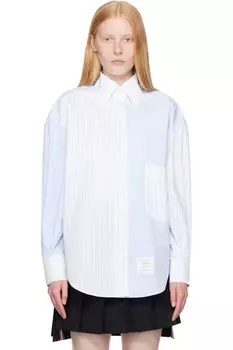 Белая и синяя полосатая рубашка Funmix Micro University Striped Shirt Thom Browne