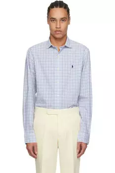 Белая и синяя рубашка классического кроя Tattersall Stretch Polo Ralph Lauren