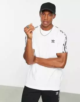Белая камуфляжная футболка с 3 полосками и трилистником adidas Originals