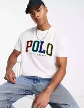 Белая классическая футболка оверсайз с логотипом ombre Polo Ralph Lauren