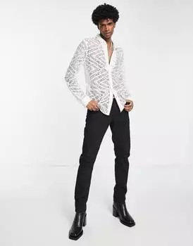 Белая классическая кружевная рубашка с рюшами спереди ASOS DESIGN