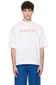 Белая клетчатая футболка с круглым вырезом и логотипом «Marni»