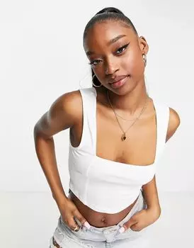 Белая короткая кофта с квадратным вырезом и строчкой ASOS