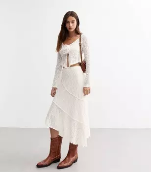 Белая кружевная асимметричная юбка-миди New Look, белый