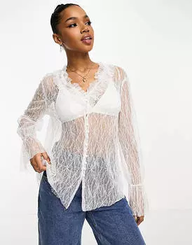 Белая кружевная блузка Urban Revivo с рюшами спереди
