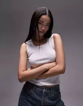 Белая кружевная майка с круглым вырезом Topshop