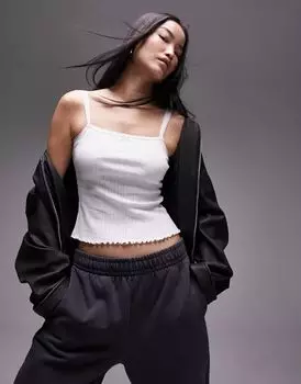 Белая кружевная майка с квадратным вырезом Topshop