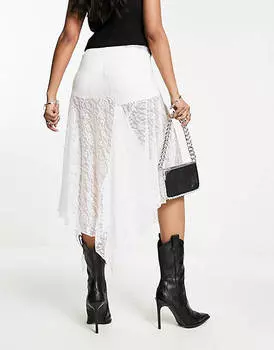 Белая кружевная юбка миди с платочным подолом Bershka