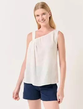 Белая льняная блузка с асимметричным воротником и бретелями Jimmy Key