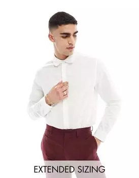 Белая льняная рубашка классического кроя с клубным воротником ASOS Wedding