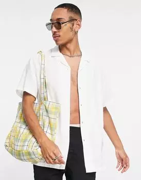 Белая льняная рубашка классического кроя с походным воротником ASOS DESIGN