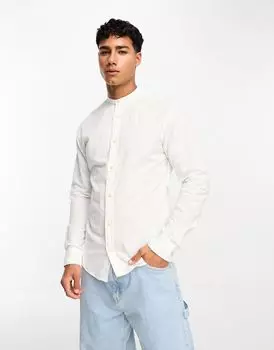 Белая льняная рубашка с дедушкиным воротником Jack & Jones Essentials