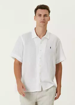 Белая льняная рубашка с коротким рукавом Polo Ralph Lauren