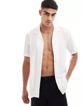 Белая льняная рубашка с короткими рукавами и воротником с лацканами French Connection