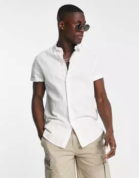 Белая льняная рубашка стандартного кроя с отворотами ASOS DESIGN