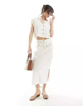 Белая льняная юбка миди Vero Moda