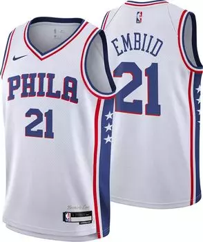 Белая майка Nike Youth Philadelphia 76ers Джоэл Эмбиид № 21 Swingman