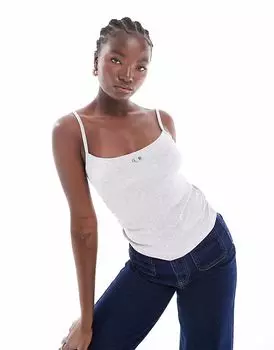 Белая майка-рубашка с розеткой на бретельках из хлопка серого цвета