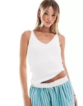 Белая майка с ребристыми бретелями Mango
