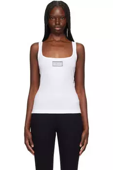 Белая майка с вышитыми нашивками и рубчиком Versace Underwear