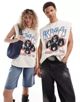 Белая майка унисекс с лицензионным изображением KISS ASOS DESIGN