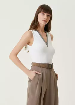 Белая майка в полоску с цепочкой Brunello Cucinelli