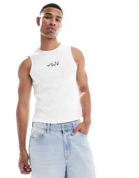 Белая майка в рубчик с рельефной вышивкой ASOS DESIGN