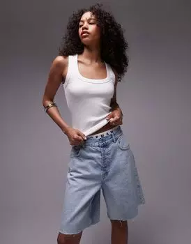 Белая майка в рубчик с воротником-бато Topshop