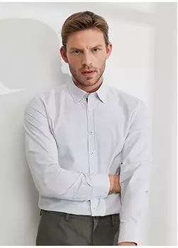 Белая меланжевая мужская рубашка с воротником на пуговицах Altnyldz Classic