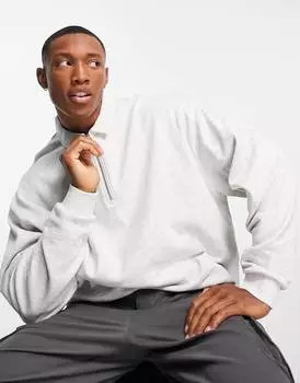 Белая меланжевая толстовка оверсайз поло с молнией ASOS DESIGN