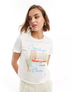 Белая мини-футболка с графическим принтом ASOS DESIGN Copenhagen