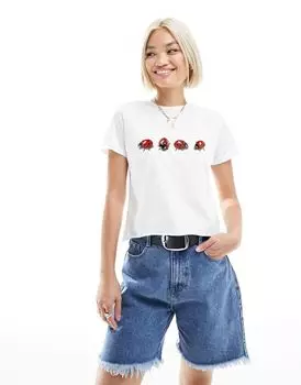 Белая мини-футболка с изображением божьей коровки ASOS DESIGN