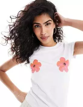 Белая мини-футболка с красным цветком гибискуса ASOS DESIGN