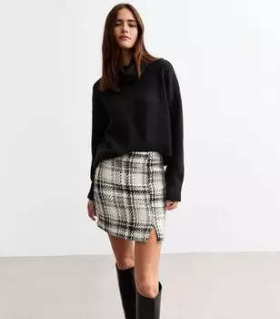 Белая мини-юбка с блестками в клетку из букле New Look, белый