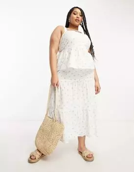 Белая многоярусная льняная юбка миди Daisy Street Plus с цветочным принтом
