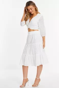 Белая многоярусная юбка миди QUIZ Clothing